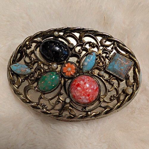 Oval silver tone filigree - oval,